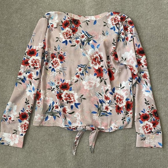 Sanctuary Shirt Womens Medium Light Pink Floral Lightweight Tie Waist Blouse - Picture 8 of 8